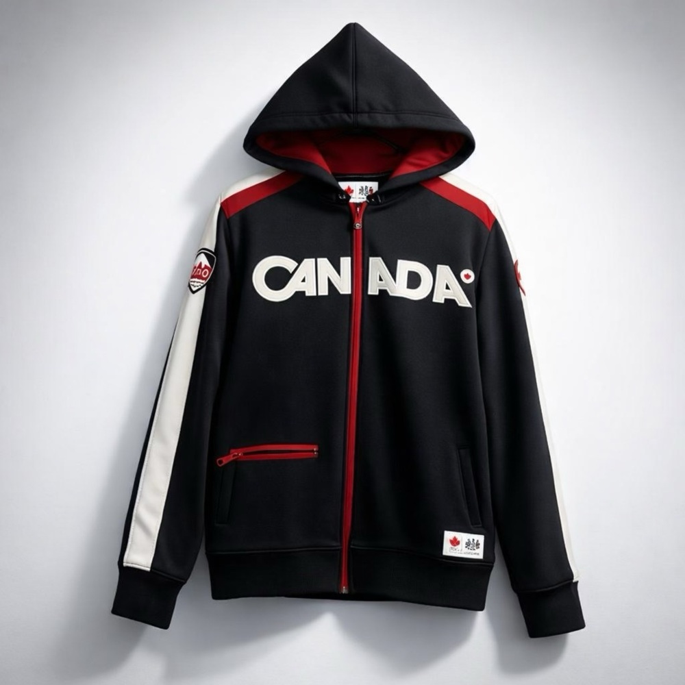 CANADA Hooded Bomber Jacket - Black & Red